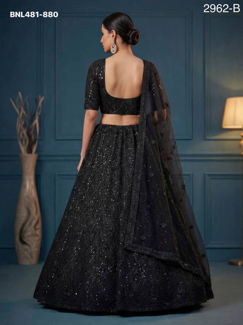 black net embroidered lehengas
