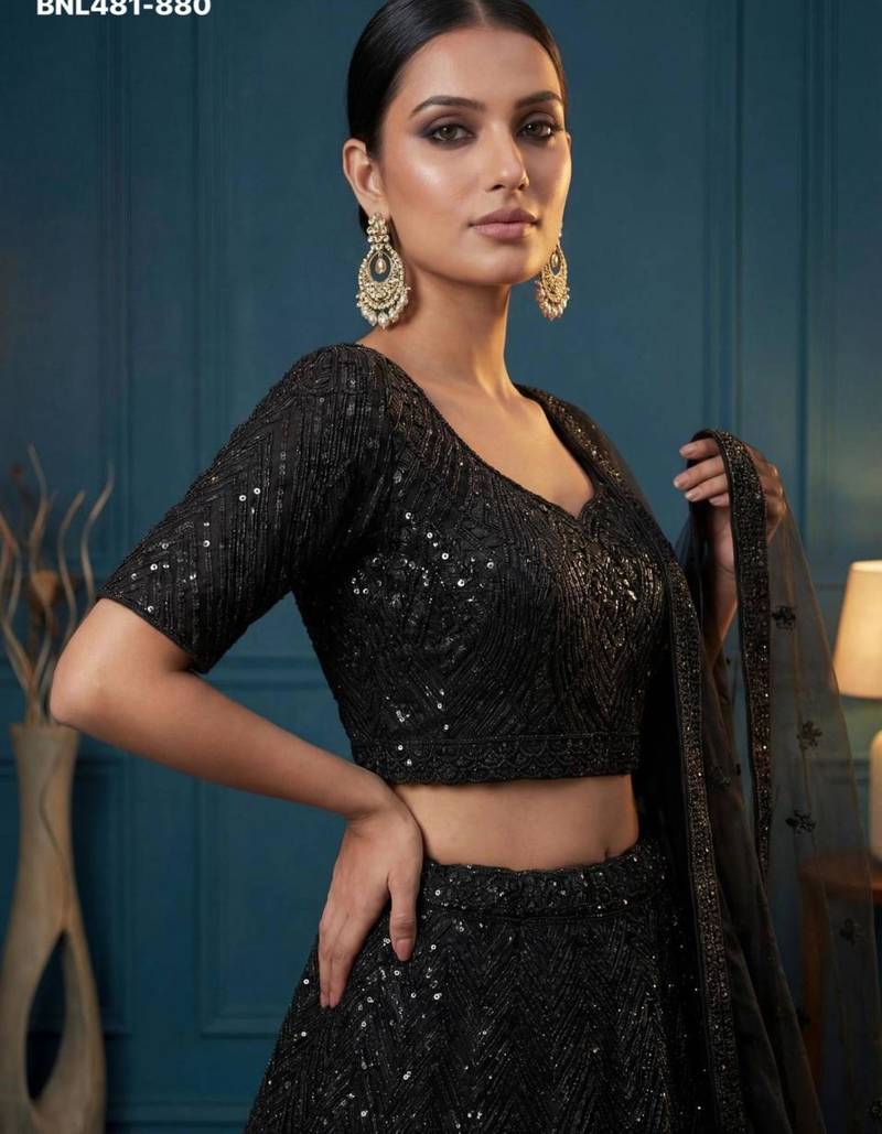 black net embroidered lehengas