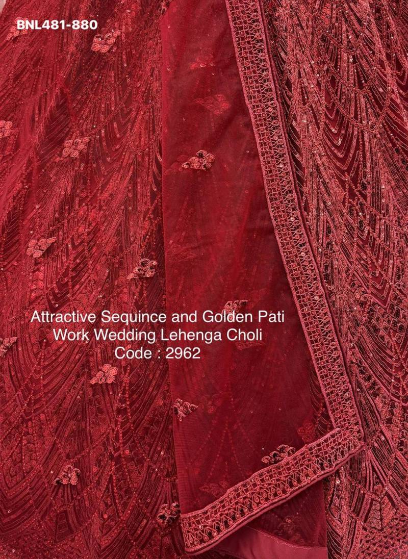 maroon net embroidered lehengas