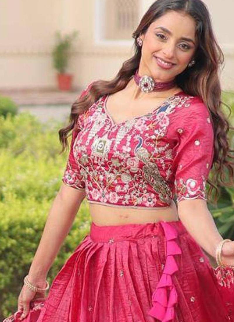hot-pink georgette embroidered lehengas