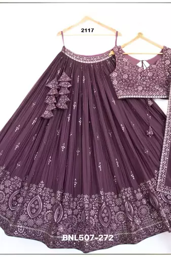 wine georgette lehenga choli with embroidered sequins work
