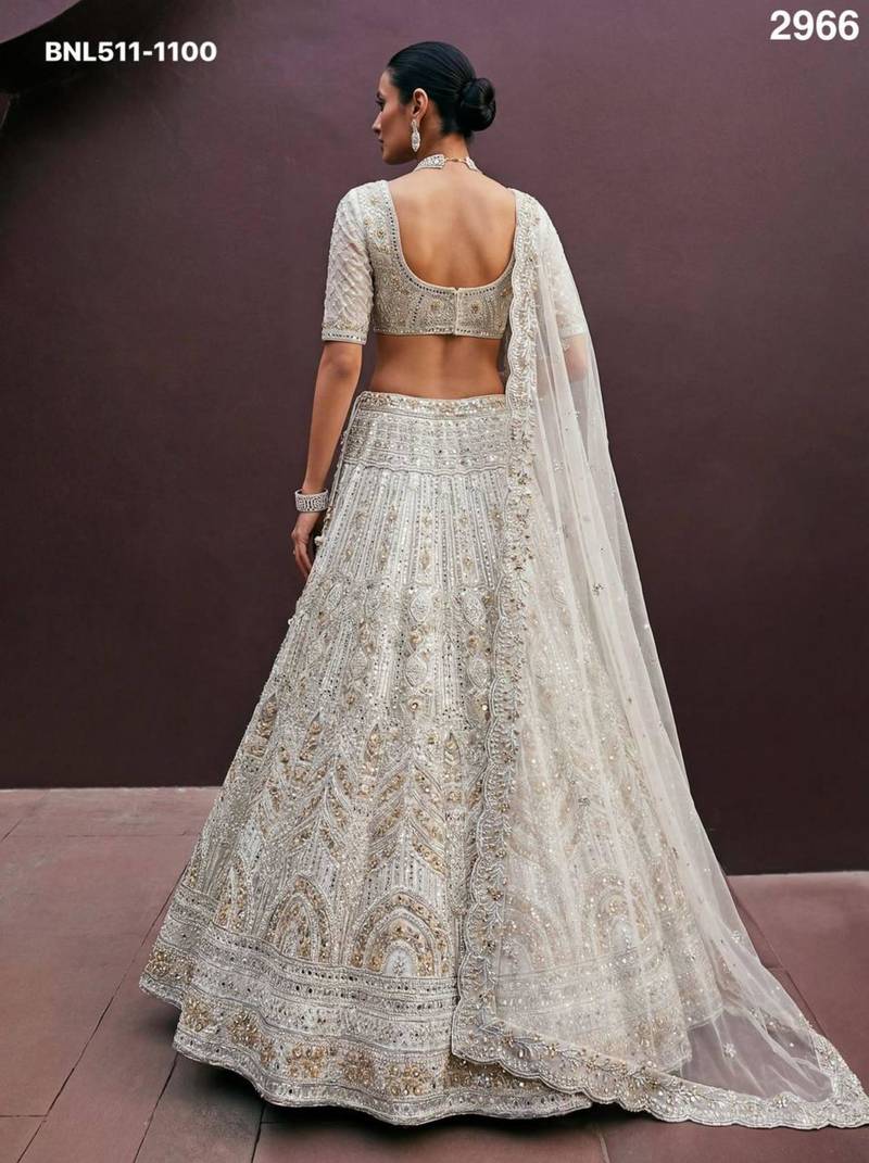 off white net embroidered Lehenga set