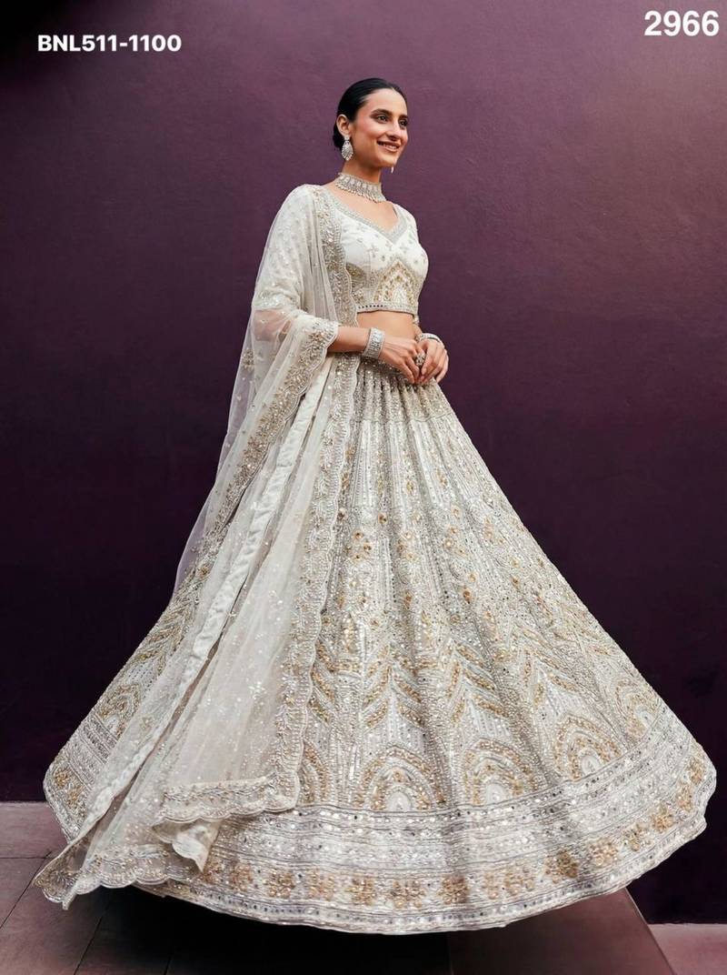 off white net embroidered Lehenga set