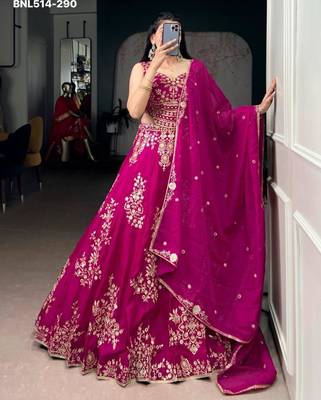 rani pink art silk lehenga choli with embroidered sequins work 1