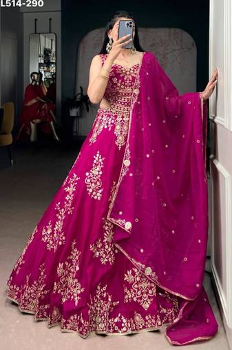 rani pink art silk embroidered Lehenga set