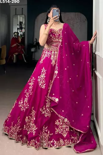 rani pink art silk embroidered Lehenga set