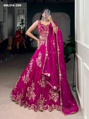 rani pink art silk lehenga choli with embroidered sequins work 2