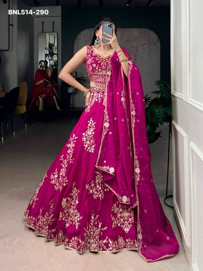 rani pink art silk embroidered Lehenga set