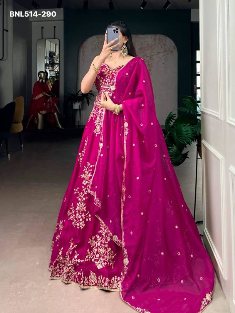 rani pink art silk embroidered Lehenga set