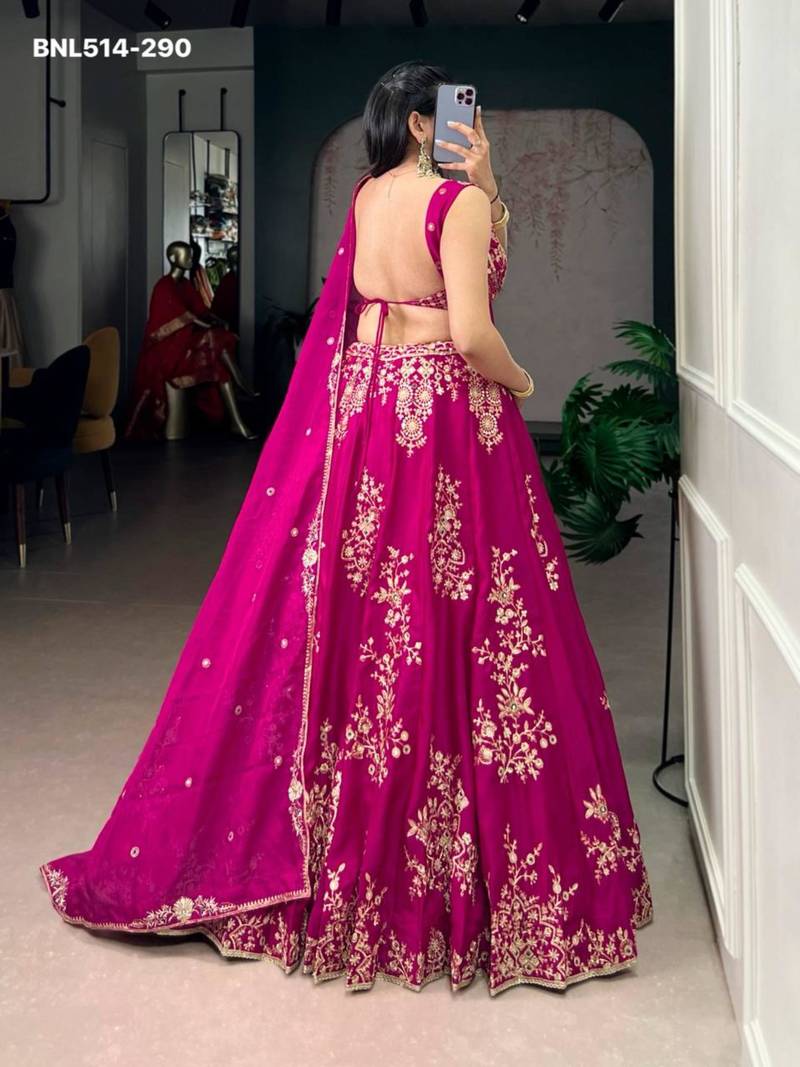 rani pink art silk embroidered Lehenga set