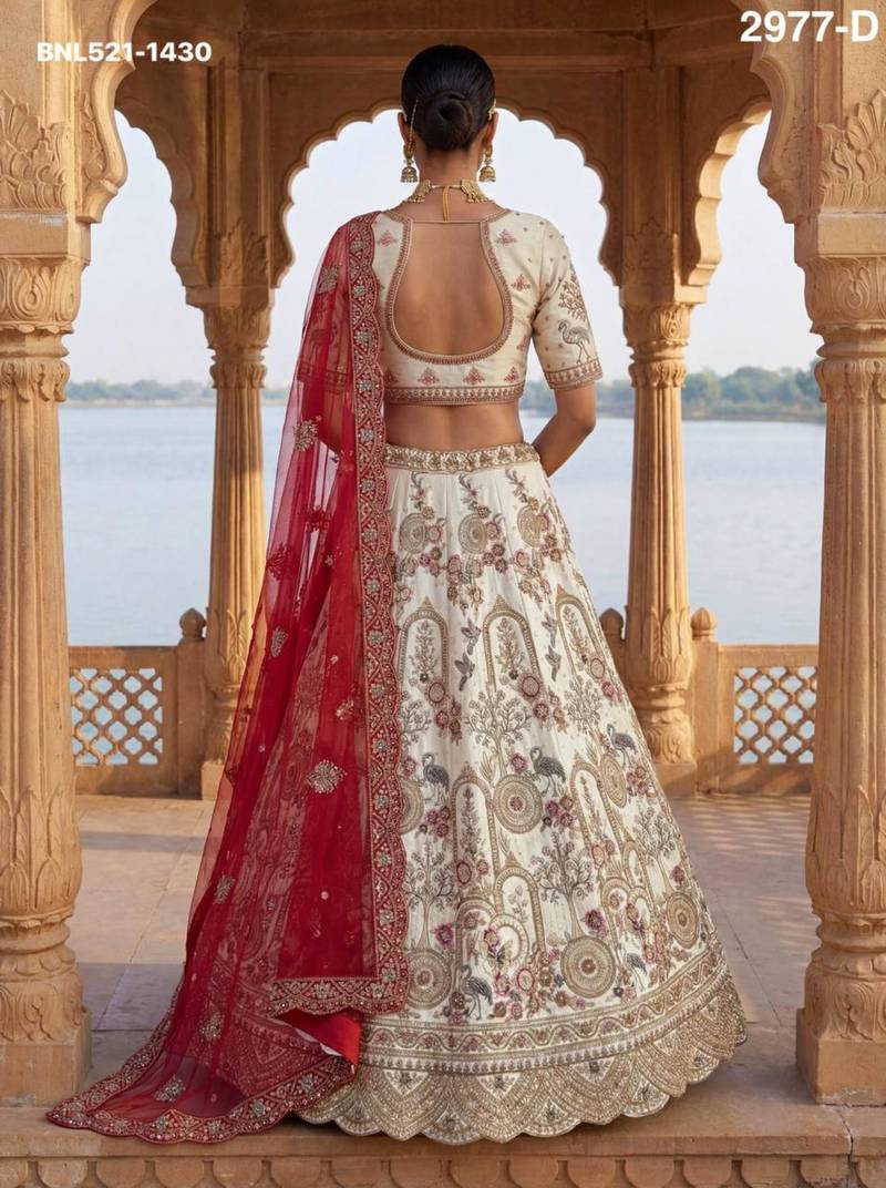 off white silk blend embroidered Lehenga set