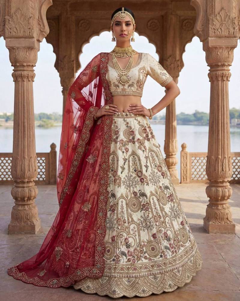 off white silk blend embroidered Lehenga set