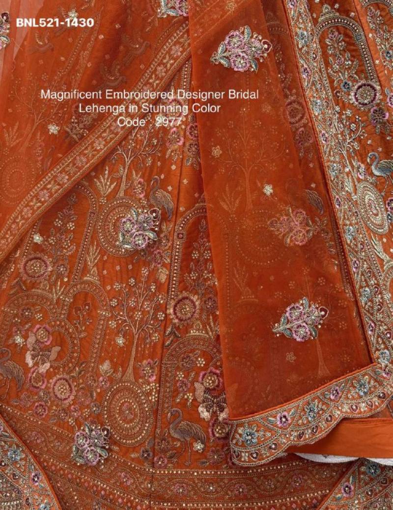 orange silk blend embroidered Lehenga set