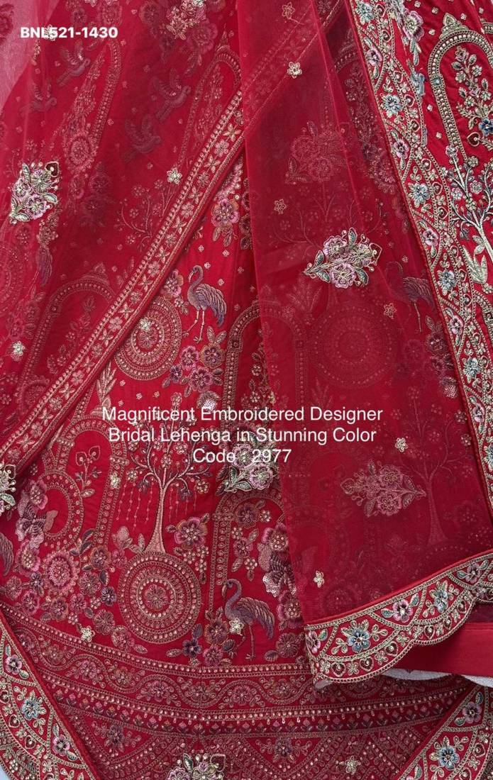 red silk blend embroidered Lehenga set