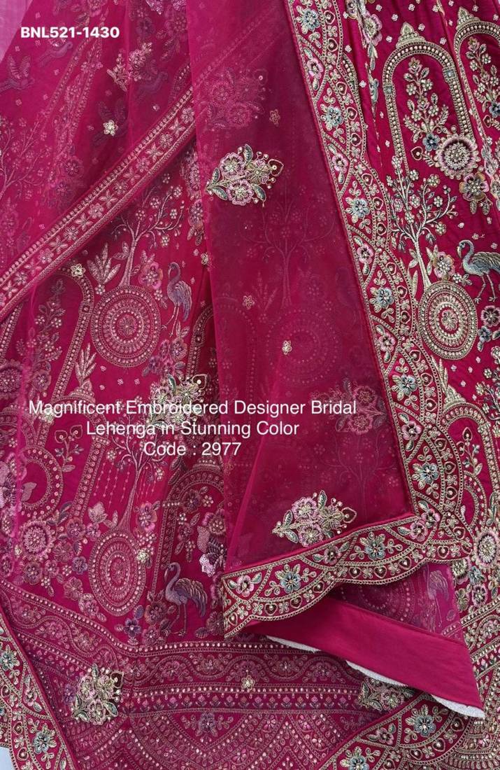 rani pink silk blend embroidered Lehenga set