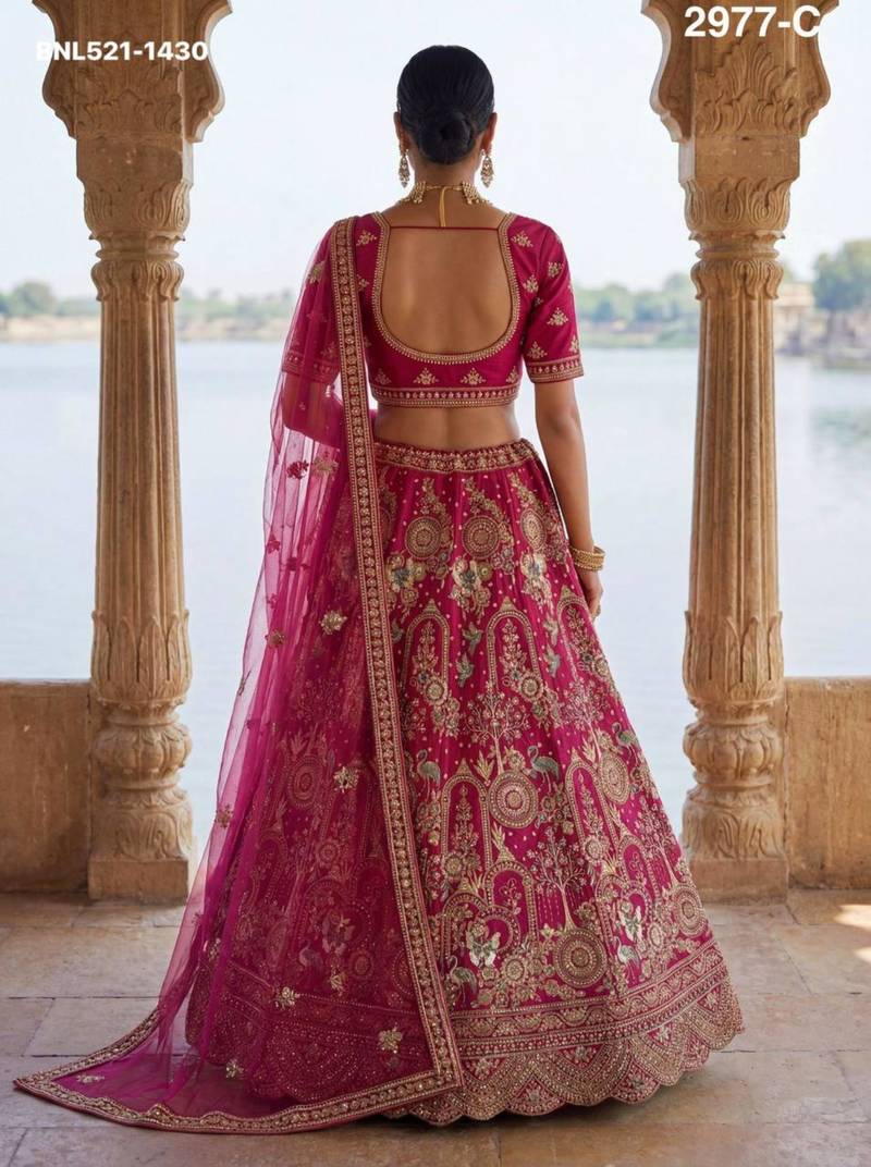 rani pink silk blend embroidered Lehenga set