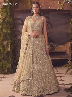 beige net embroidered lehenga set 1