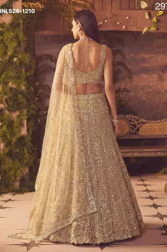 beige net embroidered lehenga set