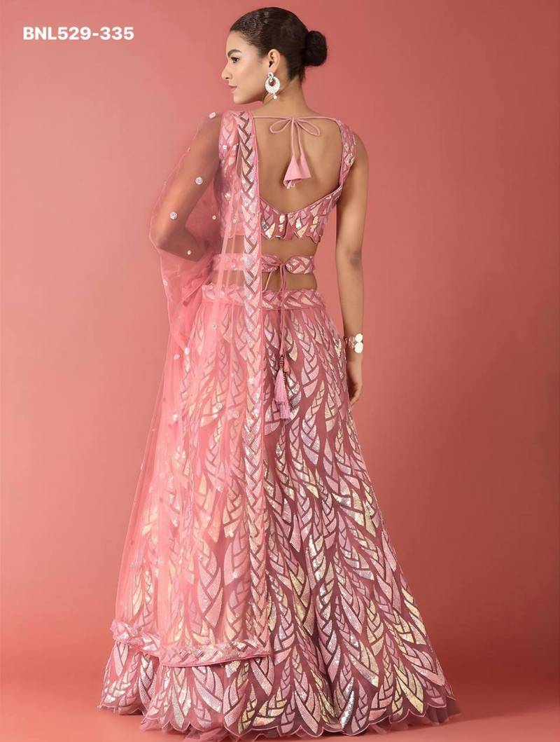 pink net embroidered Lehenga set