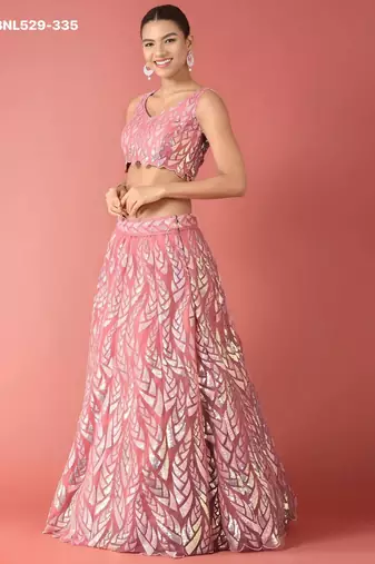 pink net embroidered lehenga set
