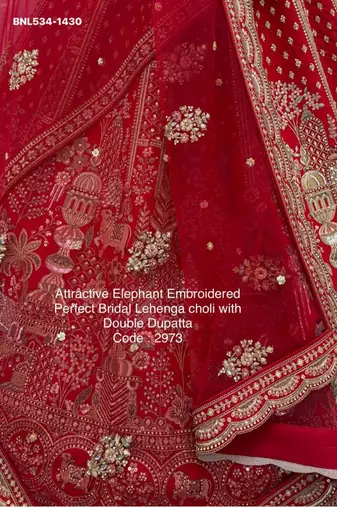 red embroidered silk blend lehenga set