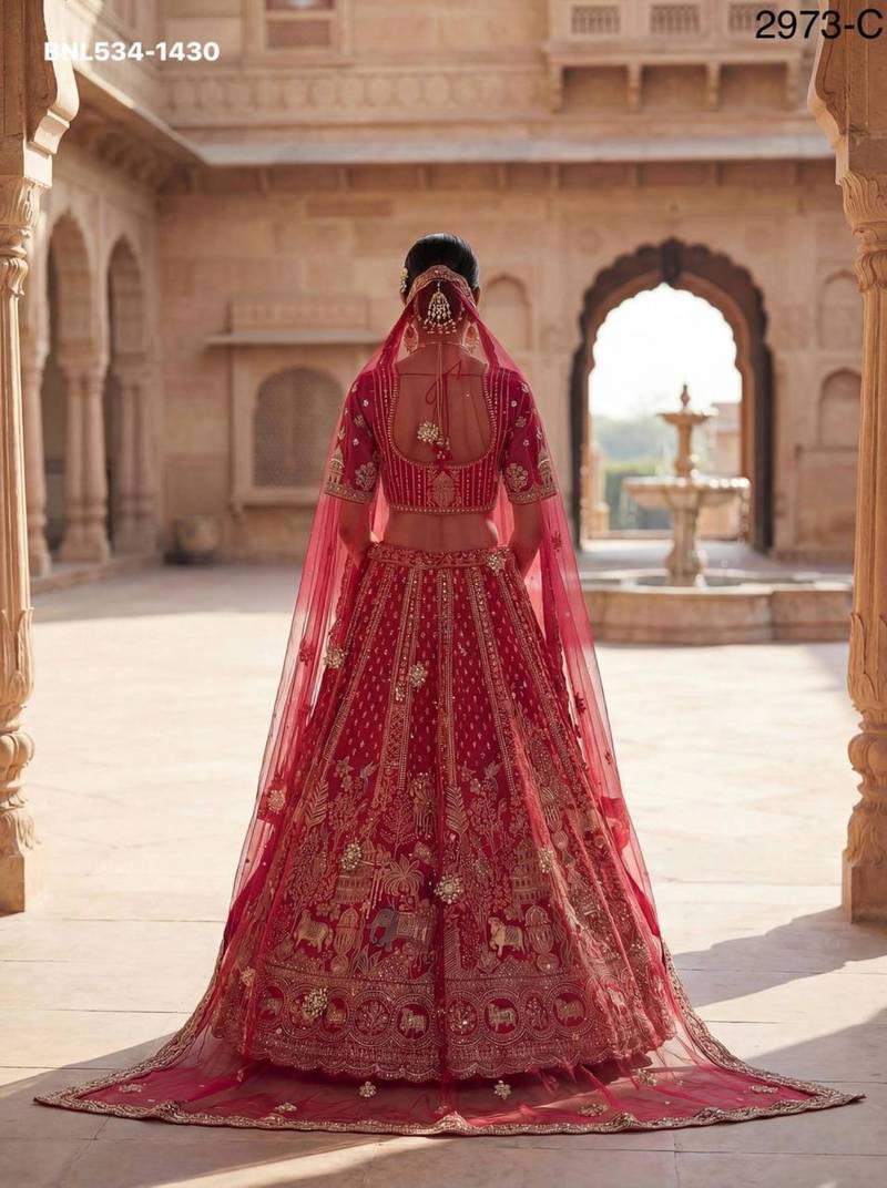 rani pink silk blend embroidered Lehenga set