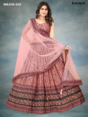 dusty pink silk blend printed festive lehenga set 1