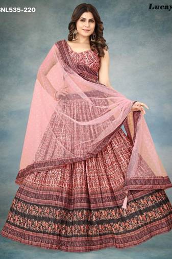 multicolor silk blend printed Lehenga set