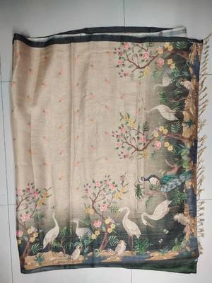 Beige linen beautful ethnic partywear saree 6