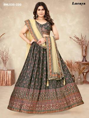 black printed silk blend lehenga set 1