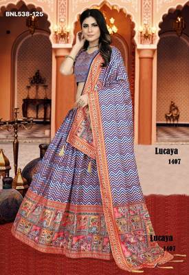 multicolor silk blend printed festive lehenga set 1