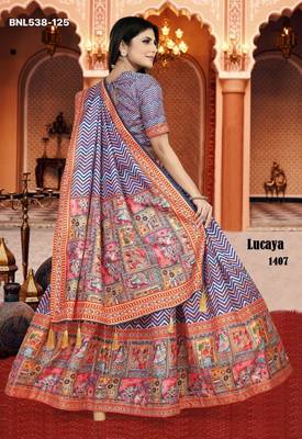 multicolor silk blend printed festive lehenga set 2