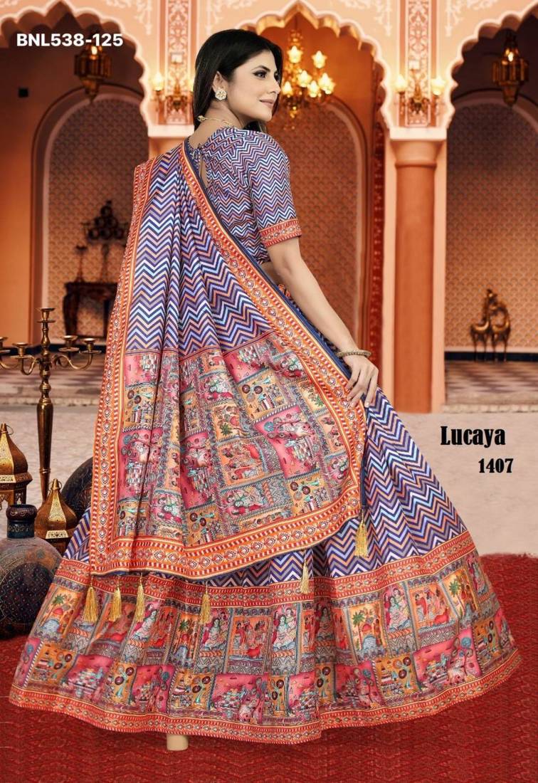 multicolor silk blend printed Lehenga set