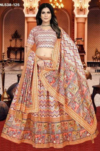 multicolor silk blend printed Lehenga set