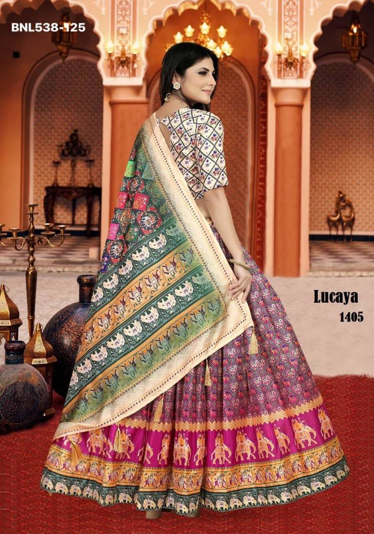 multicolor silk blend printed Lehenga set