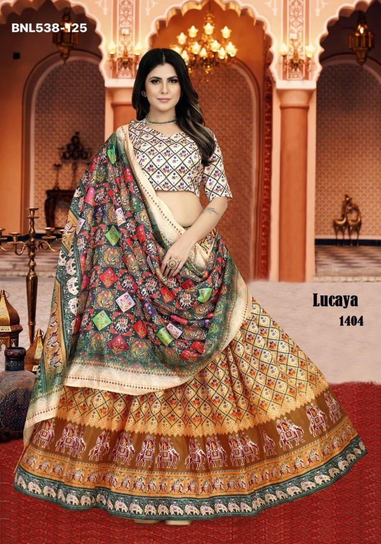 multicolor silk blend printed Lehenga set