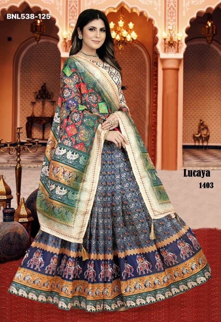multicolor silk blend printed Lehenga set