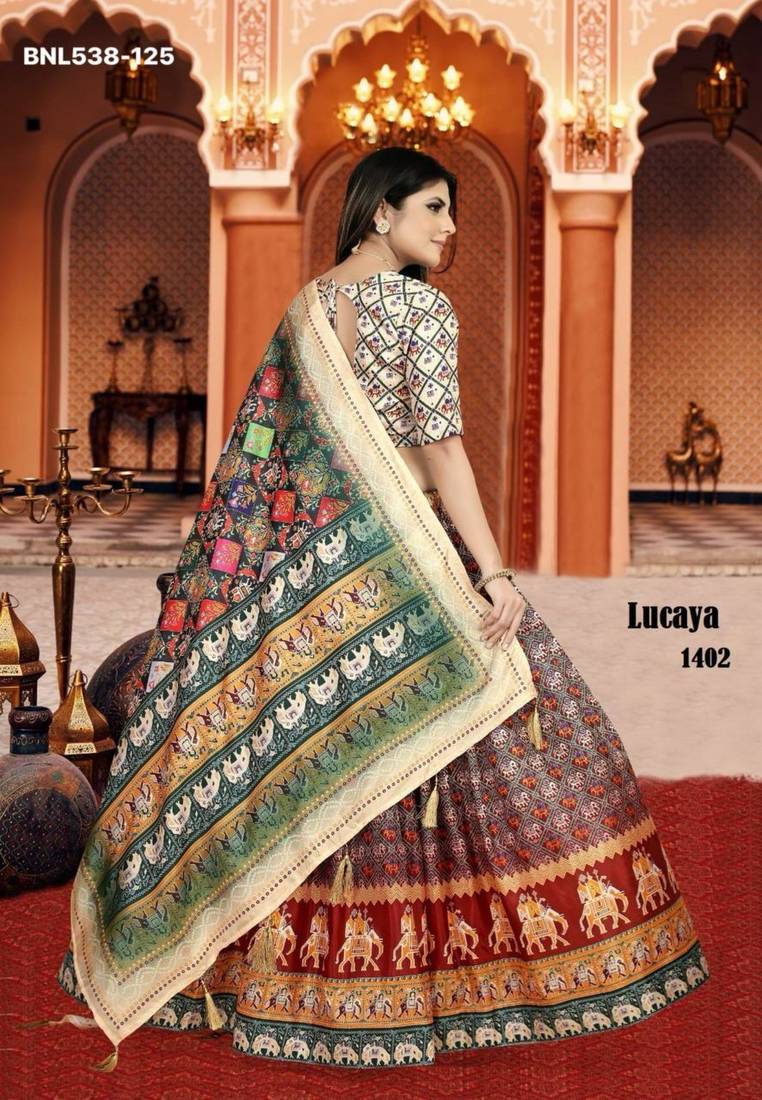 multicolor silk blend printed Lehenga set