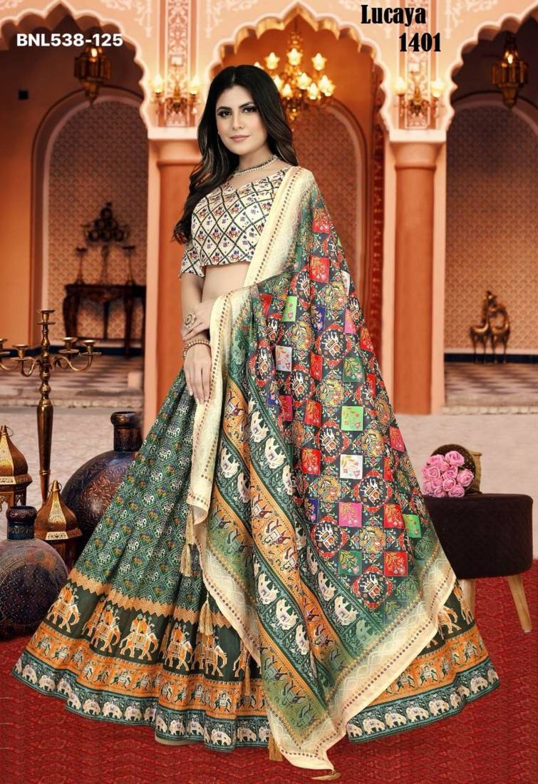 multicolor silk blend printed Lehenga set