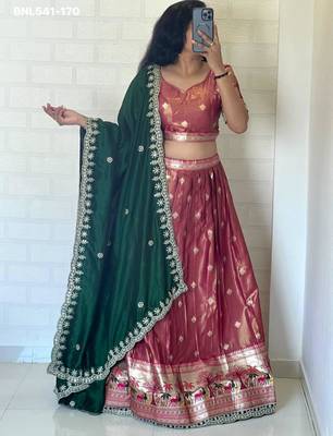pink woven silk blend lehenga set 1