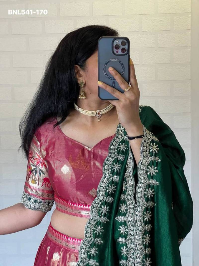 pink silk blend woven Lehenga set