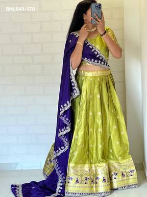 light parrot green woven silk blend lehenga set 1