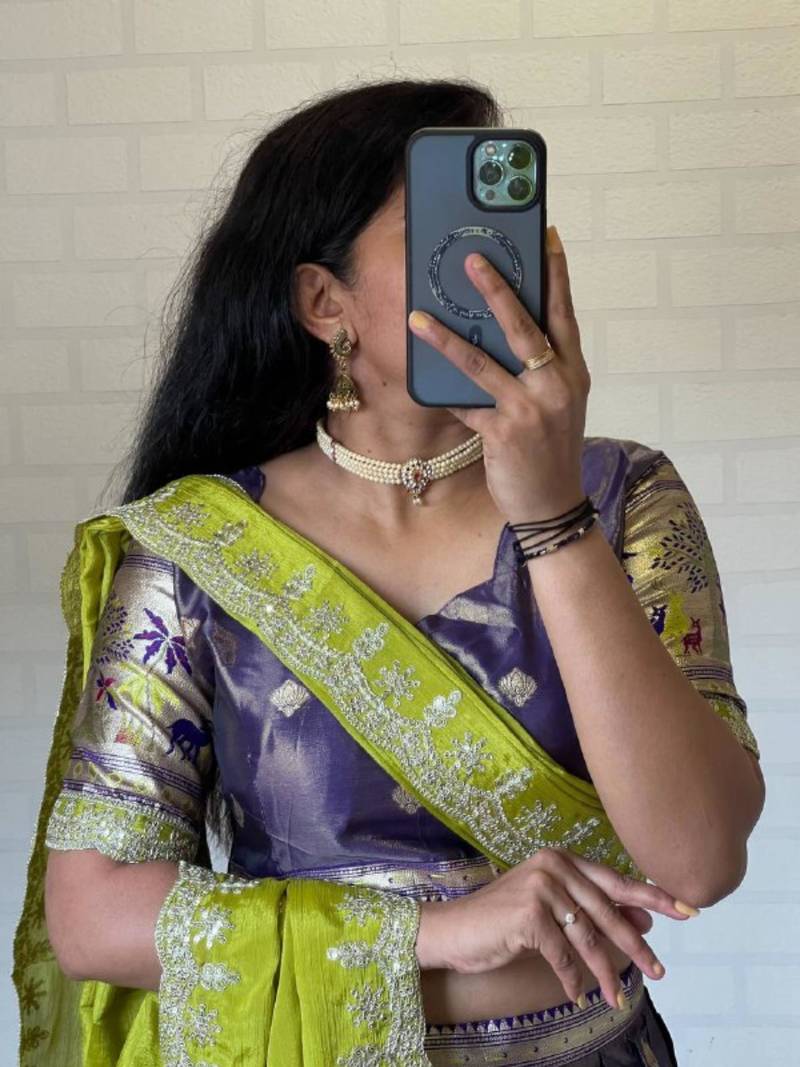 light purple silk blend woven Lehenga set