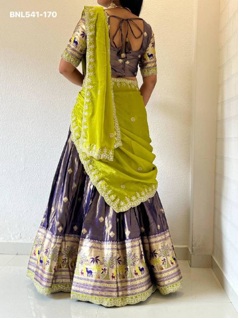 light purple silk blend woven Lehenga set