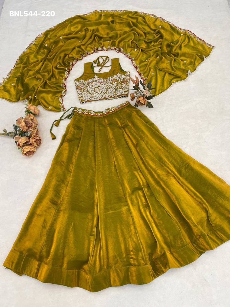 dark olive silk blend plain Lehenga set
