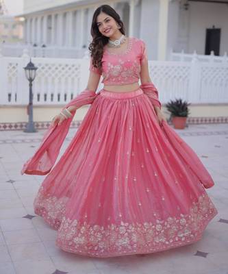 light pink embroidered silk blend lehenga set 1