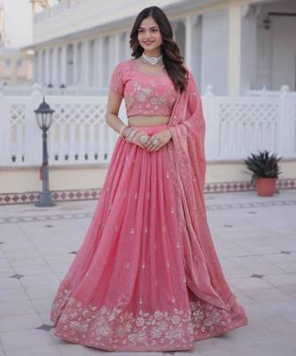 light pink embroidered silk blend lehenga set 2