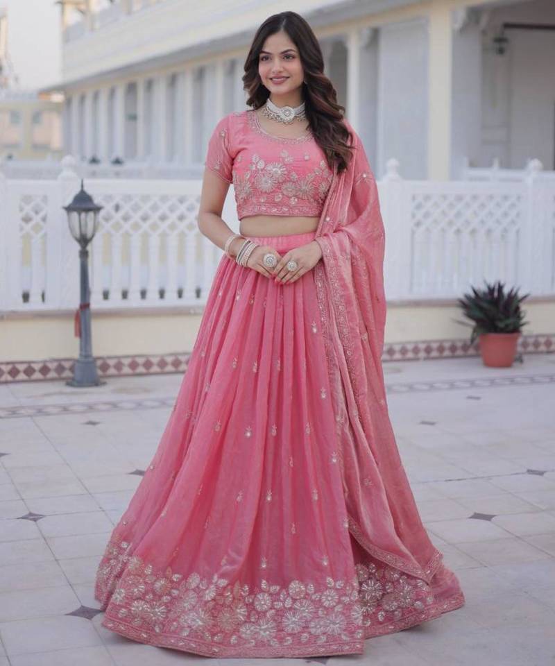 light pink silk blend embroidered Lehenga set