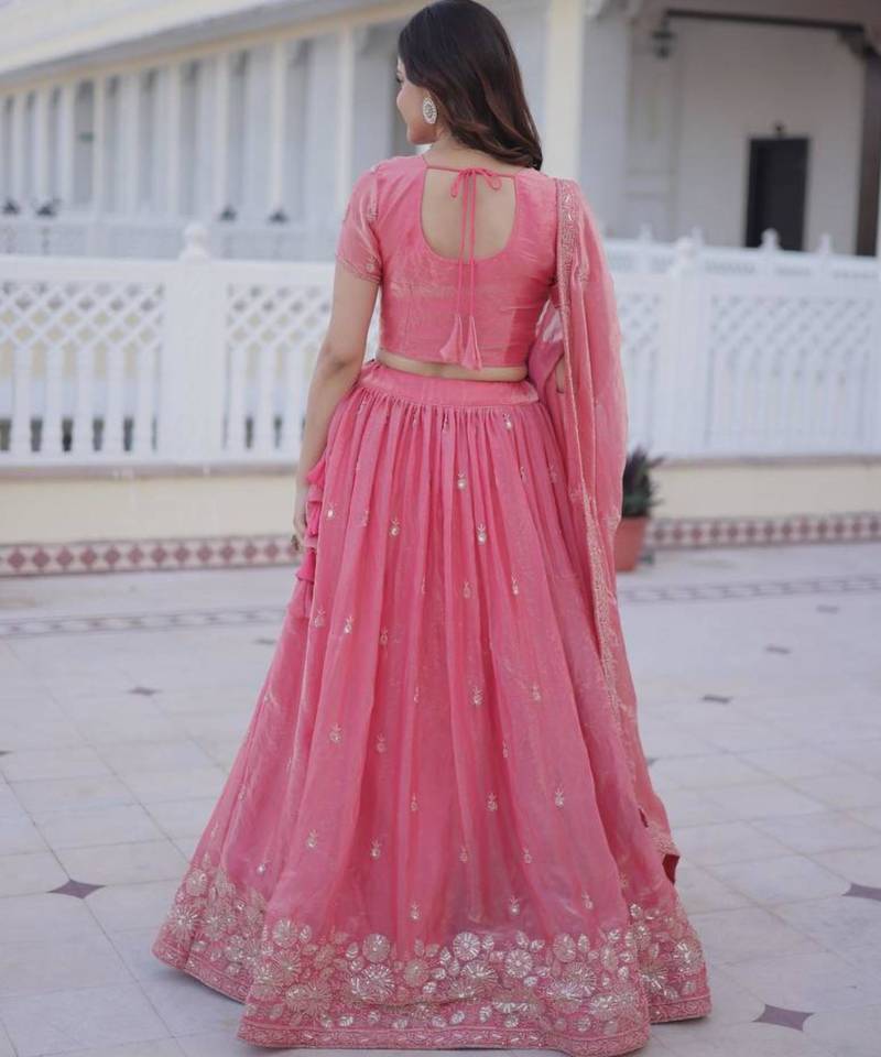 light pink silk blend embroidered Lehenga set