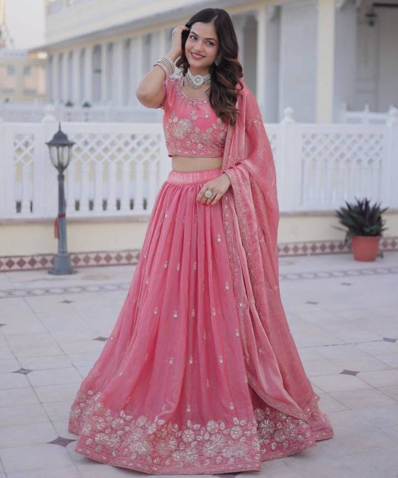 light pink silk blend embroidered Lehenga set